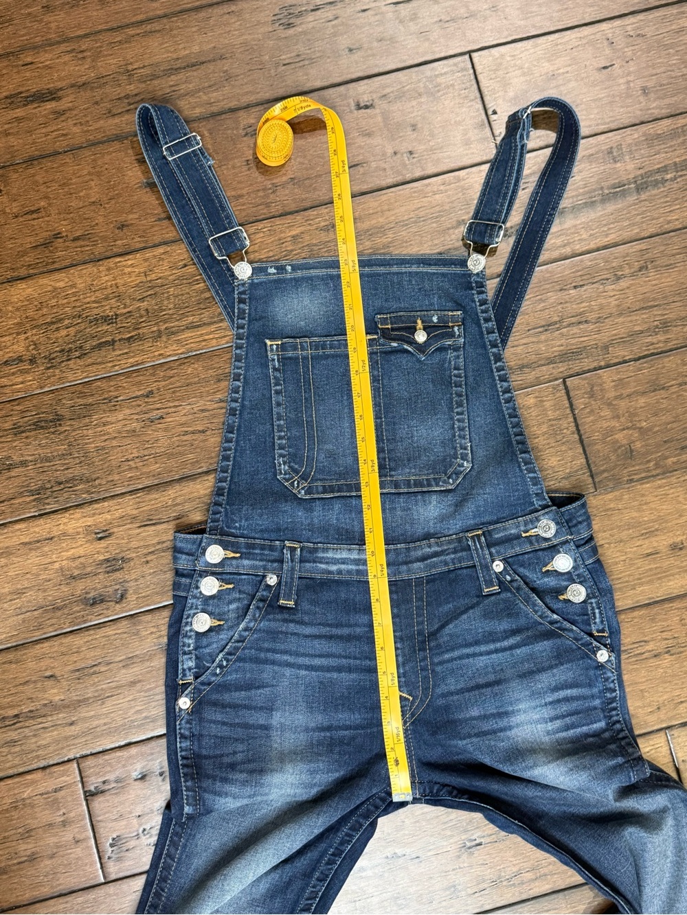 True Religion Skinny Leg Medium Wash Denim Overalls Jumpsuit Size Large - Picture 5 of 16
